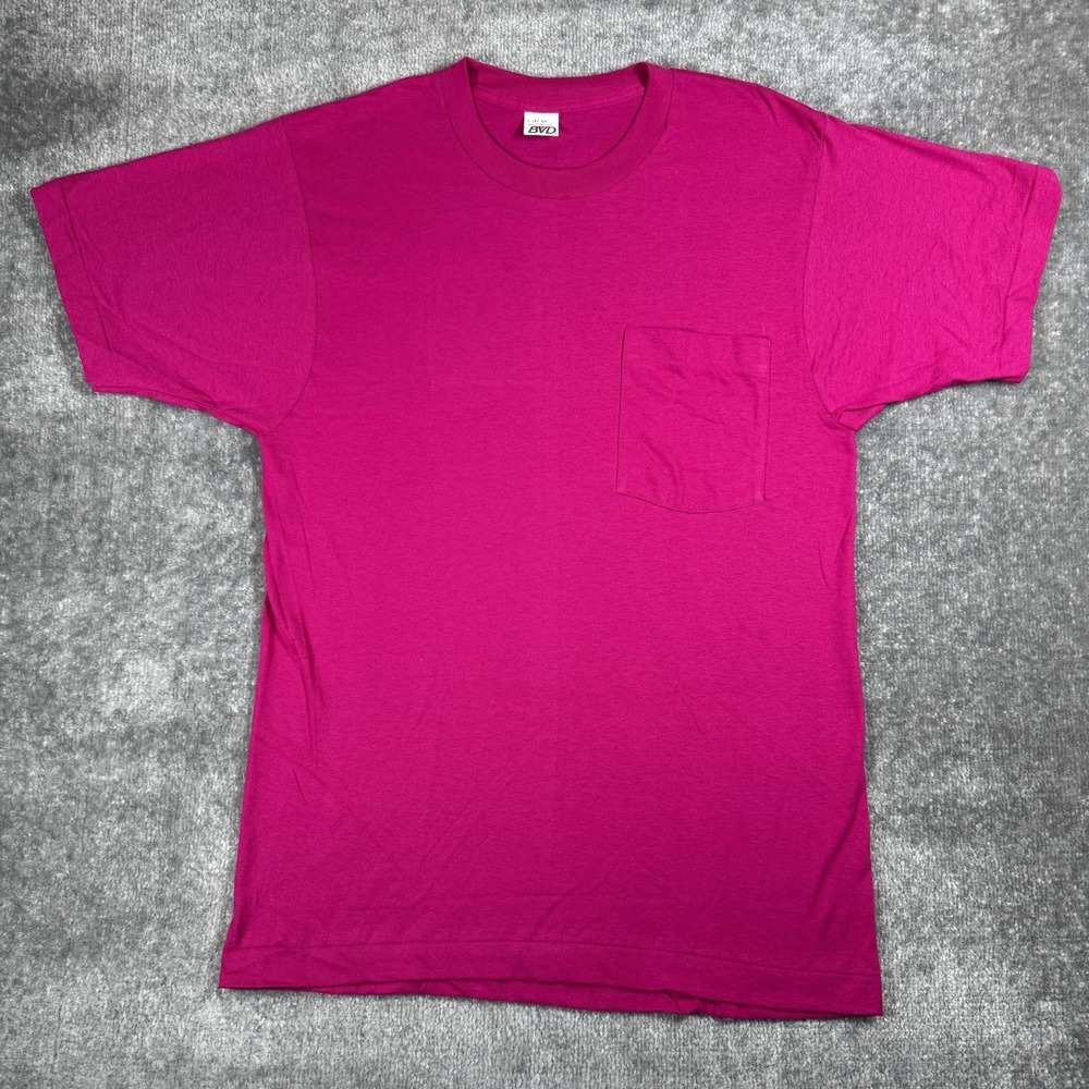 Vintage BVD T-Shirt Men's Large Pink Blank Short Sleeve Pocket USA Made